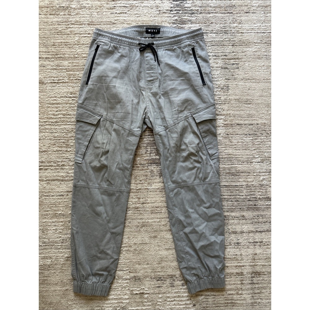 WXYZ Los Angeles Men Grey Cargo Tech Jogger Sz L Slim Fit Elastic Waist D-String
